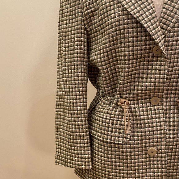 Jordan & Cole Womens Blazer w Ties to Cinch Waist / White, Green Tan Check / M - Picture 11 of 15